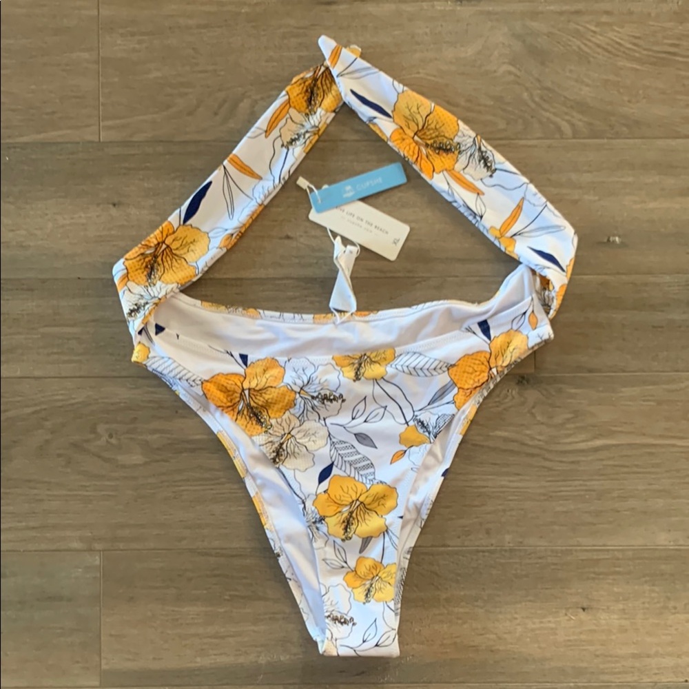 Floral Bikini Bottom with Yellow and Blue Accents